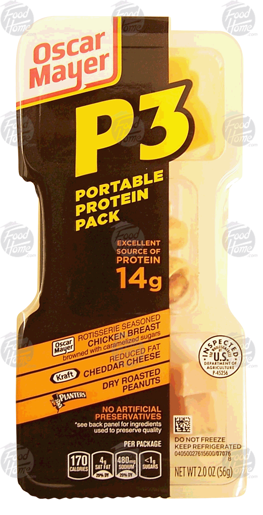 Oscar Mayer P3 portable protein pack, rotisserie seasoned chicken breast, cheddar cheese, dry roasted peanuts Full-Size Picture